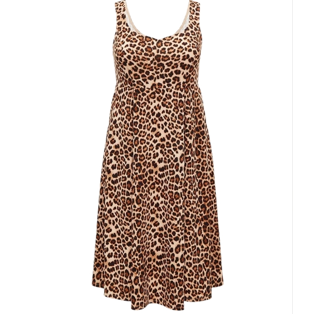 TORRID Leopard Tan/Brown Nwt Scuba Sleeveless Sweetheart Skater Midi Dress